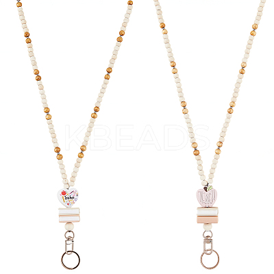 Wood & Silicone Retractable Badge Reel with Chains HJEW-SC00157-1