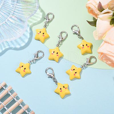 6Pcs Opaque Resin Star Pendant Decorations HJEW-YW00147-1