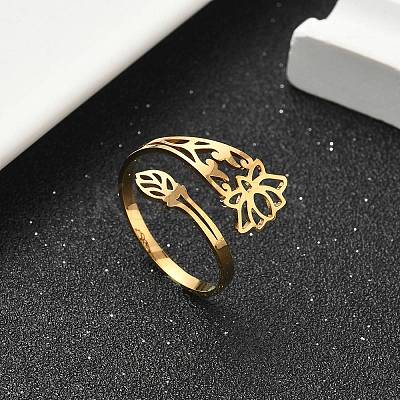 304 Stainless Steel Cuff Rings for Women LS-RJEW-F195-01G-1