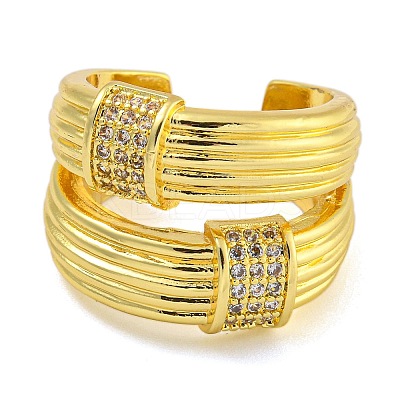 Rack Plating Brass Micro Pave Cubic Zirconia Cuff Rings for Women RJEW-I107-10G-1