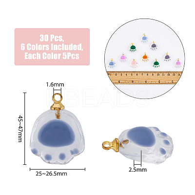 30Pcs 6 Colors Transparent Glass Pendants FIND-FH0006-67-1