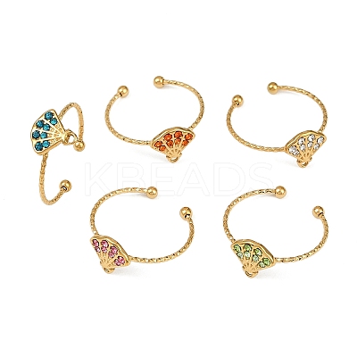 304 Stainless Steel Micro Pave Cubic Zirconia Adjustable Cuff Rings STAS-Z143-07G-1