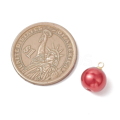 Baking Paint Pearlized Glass Pearl Round Charms with Brass Bails PALLOY-JF04896-1