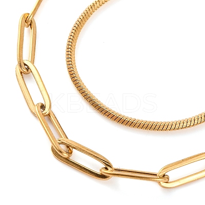 304 Stainless Steel Double Layer Paperclip Chain & Square Snake Chain Necklaces for Women LS-NJEW-G140-01C-G-1
