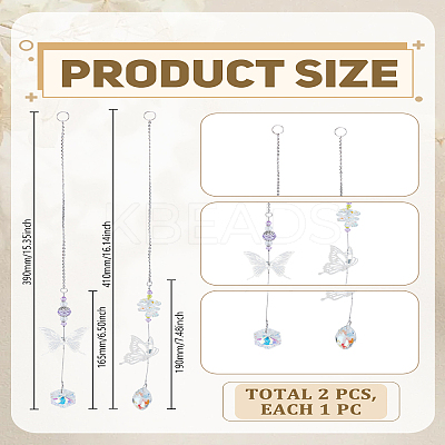 2Pcs 2 Styles Glass & Alloy Butterfly Hanging Suncathers HJEW-LP0002-89C-1