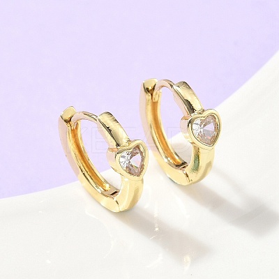 Heart Brass Micro Pave Clear Cubic Zirconia Hoop Earrings EJEW-Z102-28G-1