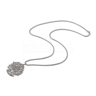 201 Stainless Steel Hollow Tree of Life Pendant Box Chain Necklaces NJEW-M086-04P-1
