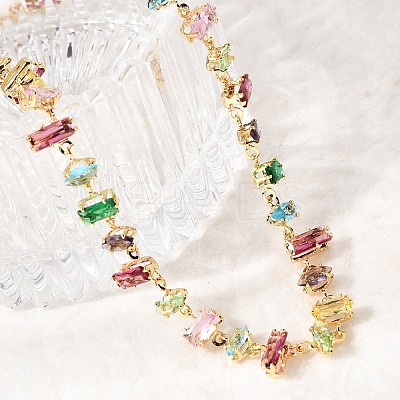 Brass Pave Colorful Cubic Zirconia Geometric Link Chain Necklaces NJEW-C111-03D-1