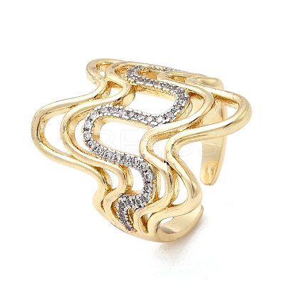 Brass Micro Pave Clear Cubic Zirconia Cuff Rings RJEW-H262-02G-1