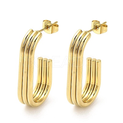 202 Stainless Steel Oval Stud Earrings EJEW-C076-03G-1