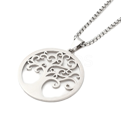 Non-Tarnish 201 Stainless Steel Box Chain Tree of Life Pendant Necklaces for Women Men NJEW-U005-04P-1
