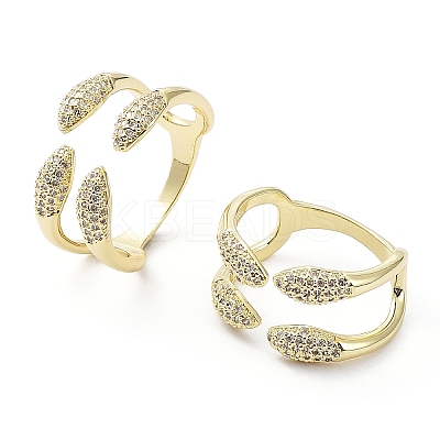 Clear Cubic Zirconia Snake Open Cuff Rings RJEW-G287-02G-1
