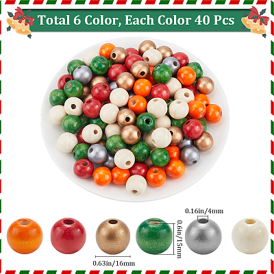 240Pcs 6 Styles Natural Wood Beads Strands WOOD-SP0001-03B-1