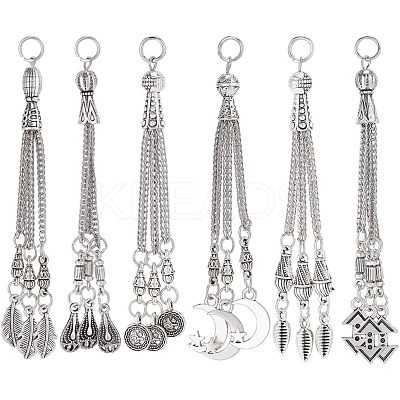12Pcs 6 Style Tibetan Style Alloy Curb Chain Tassel Big Pendants FIND-CA0006-72-1