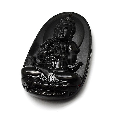 Buddhist Jewelry Natural Obsidian Large Cameo Buddha Pendants G-A133-03D-1