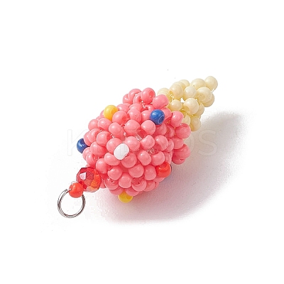 Glass Seed Beaded Ice Cream Pendants PALLOY-MZ00550-01-1