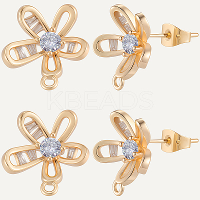 5 Pairs Brass Micro Pave Cubic Zirconia Stud Earring Findings KK-BBC0020-85-1