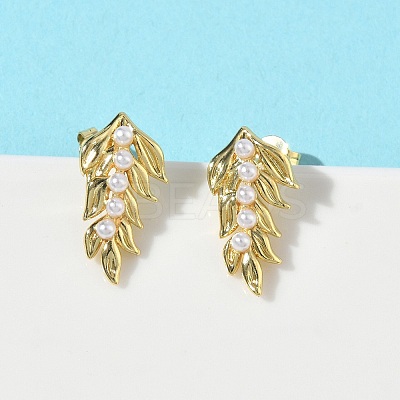 Leaf Brass Stud Earrings EJEW-P341-01P-1