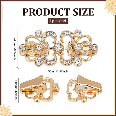 4Pcs Flower Alloy & Glass Cardigan Clips AJEW-PH0006-66G-1
