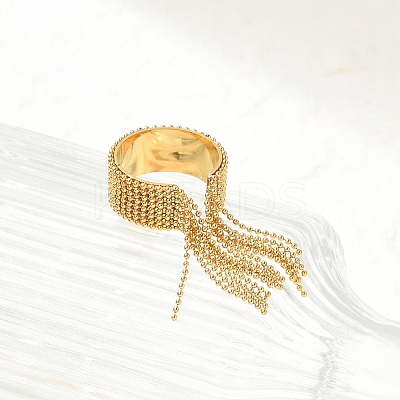 Round Ball Tassel 304 Stainless Steel Cuff Rings for Women RJEW-U039-03G-1