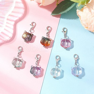 Cat Head Shape Glass Pendant Decorations HJEW-JM03335-1