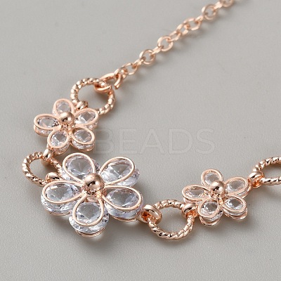 Brass Micro Pave Clear Cubic Zirconia Flower Link Bracelets for Women BJEW-WH0012-52RG-1