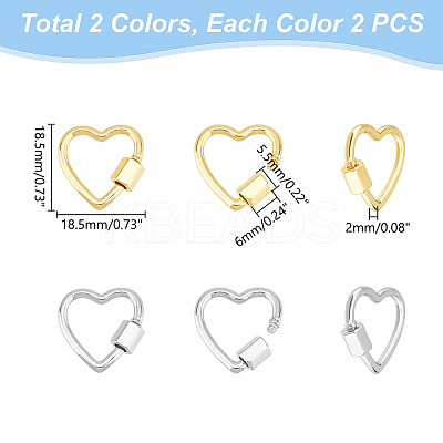 4Pcs 2 Colors Brass Screw Carabiner Lock Charms KK-UN0001-99-1