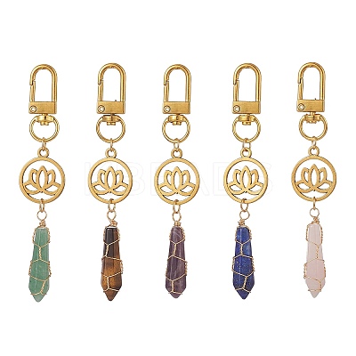 Wire Wrapped Gemstone Bullet Pendant Decoration HJEW-JM00942-1