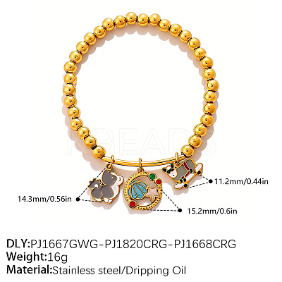 304 Stainless Steel Enamel Charm Round Beaded Stretch Bracelets for Women WGE1DD1-03-1