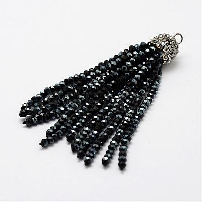 Electroplate Glass Bead Tassel Big Pendants EGLA-P024-08-1