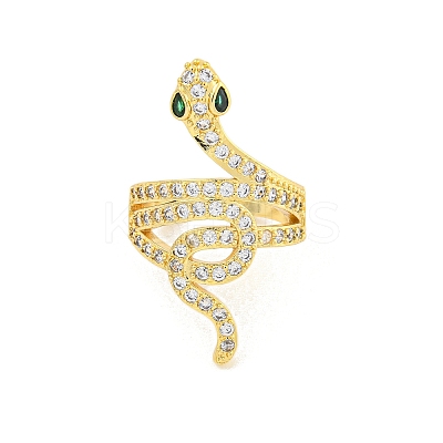 Rack Plating Snake Brass Micro Pave Cubic Zirconia Wrap Cuff Finger Rings for Women RJEW-C103-02G-1
