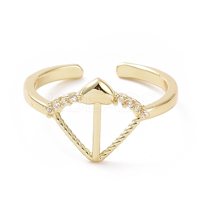 Clear Cubic Zirconia Cupid's Arrow Open Cuff Ring RJEW-H127-39G-1