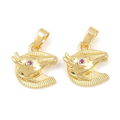 Brass Micro Pave Deep Pink Cubic Zirconia Charms KK-G549-07G-1