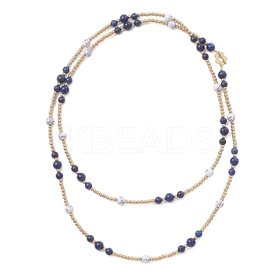 Round Natural Lapis Lazuli & Synthetic Howlite Beaded Wrap Long Necklaces NJEW-JN05907-02-1