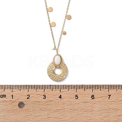 304 Stainless Steel & Oval White Glass Donut Pendant Necklaces for Women NJEW-A045-01G-1