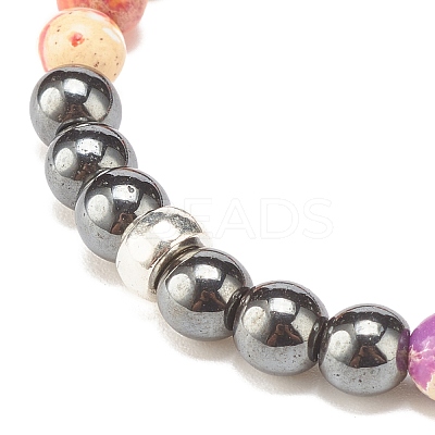 Natural Gemstone & Synthetic Hematite Round Beaded Stretch Bracelet for Women BJEW-JB08305-1