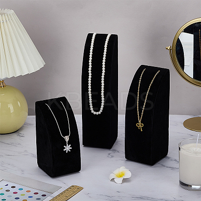 3Pcs 3 Sizes Vertical MDF Wood Covered with Velvet Necklace Display Stands NDIS-WH0023-001A-1