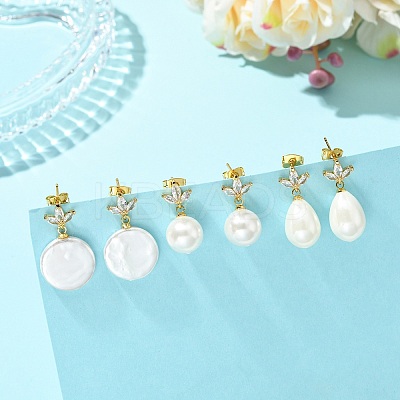 Brass Micro Pave Cubic Zirconia Stud Dangle Earrings for Women EJEW-JE07280-1