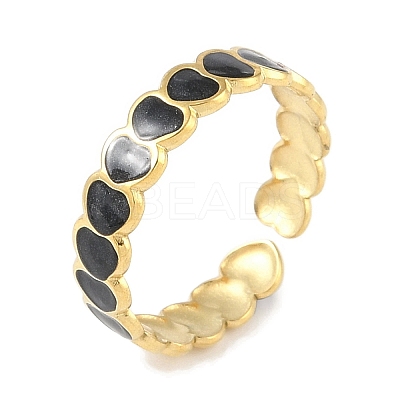 Ion Plating(IP) 304 Stainless Steel Enamel Heart Cuff Finger Rings RJEW-L107-089G-02-1