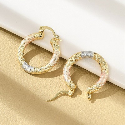 Brass Two Tone Hoop Earrings EJEW-B117-06C-M-1