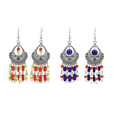 Alloy Glass Seed Beads Teardrop Chandelier Earrings EJEW-JE06509-1