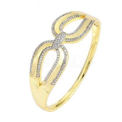 Brass Micro Pave Clear Cubic Zirconia Bangles for Women BJEW-D368-02G-1