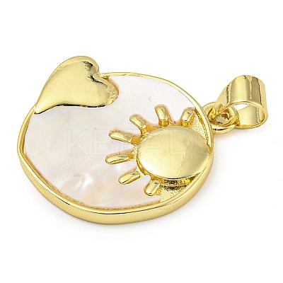 Rack Plating Brass Pave Shell Flat Round Heart Pendants KK-Z063-13G-01-1