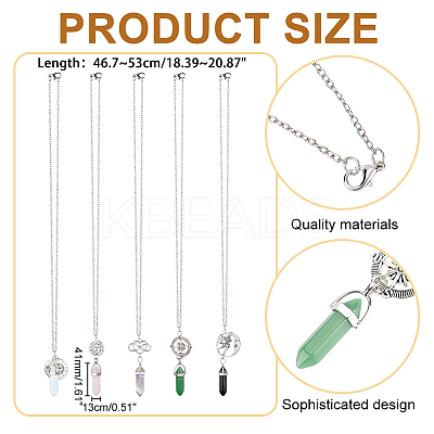 5Pcs 5 Style Glass Imitation Gemstone Bullet Pendant Necklaces Set NJEW-GA0001-04-1