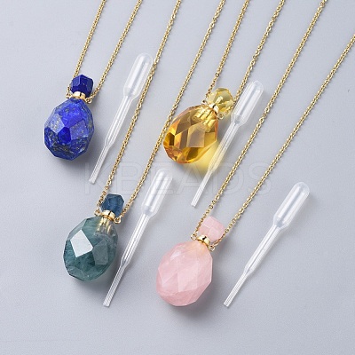 Natural Gemstone Perfume Bottle Pendant Necklaces NJEW-F251-11-1