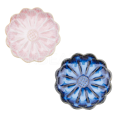 2Pcs 2 Colors Flambed Glazed Lotus Jewelry Plate for Rings Bracelets Necklaces AJEW-DC0001-38-1