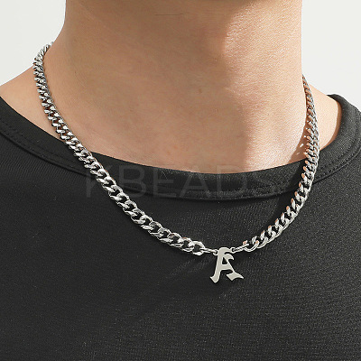 304 Stainless Steel Initial Pendant Cuban Link Chain Necklaces FS-WGB15F2-01-1