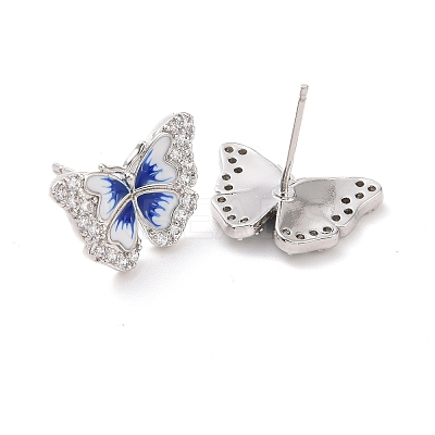 Clear Cubic Zirconia Butterfly Stud Earrings with Enamel EJEW-C030-05P-1
