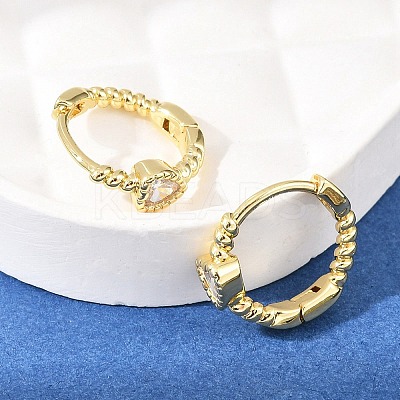 Heart Brass Micro Pave Clear Cubic Zirconia Hoop Earrings EJEW-D348-26G-1