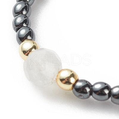 5Pcs 5 Style Natural Rainbow Moonstone & Dichroite & Synthetic Hematite Round Beaded Stretch Finger Rings Set RJEW-JR00527-1